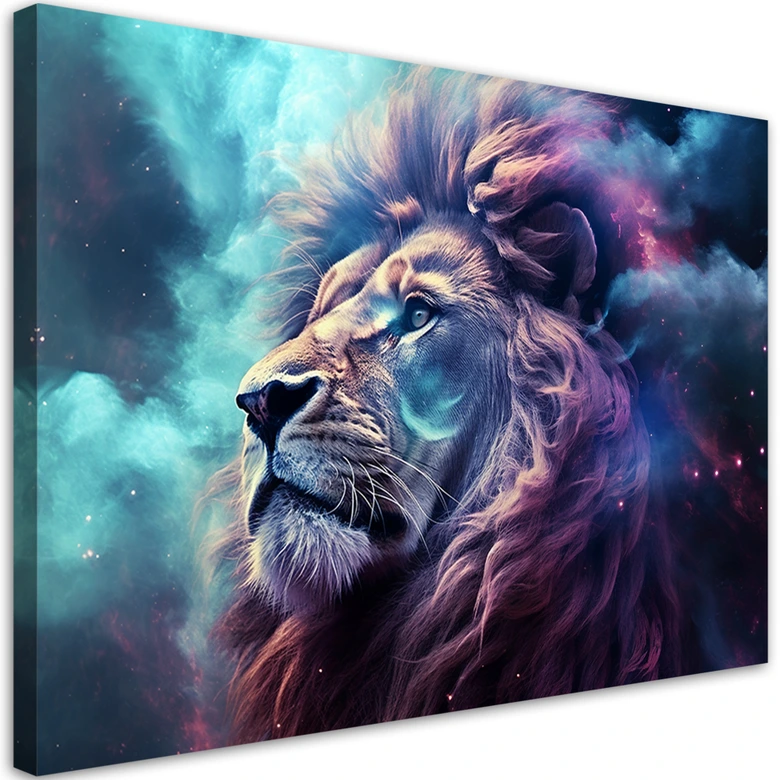 Leinwandbild, Löwe Abstraktion Blau 