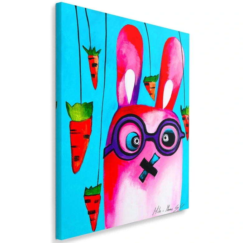 Leinwandbild, Rosa Hase mit Brille 