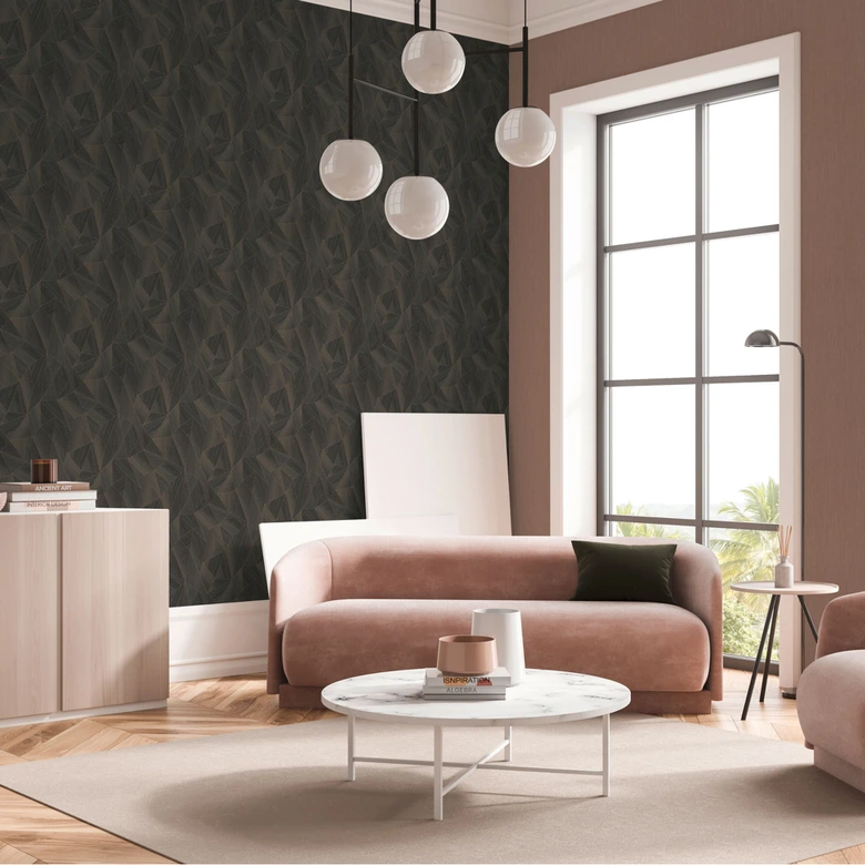 Geometric wallpaper in wood look dark green - non-woven wallpaper modern matt 