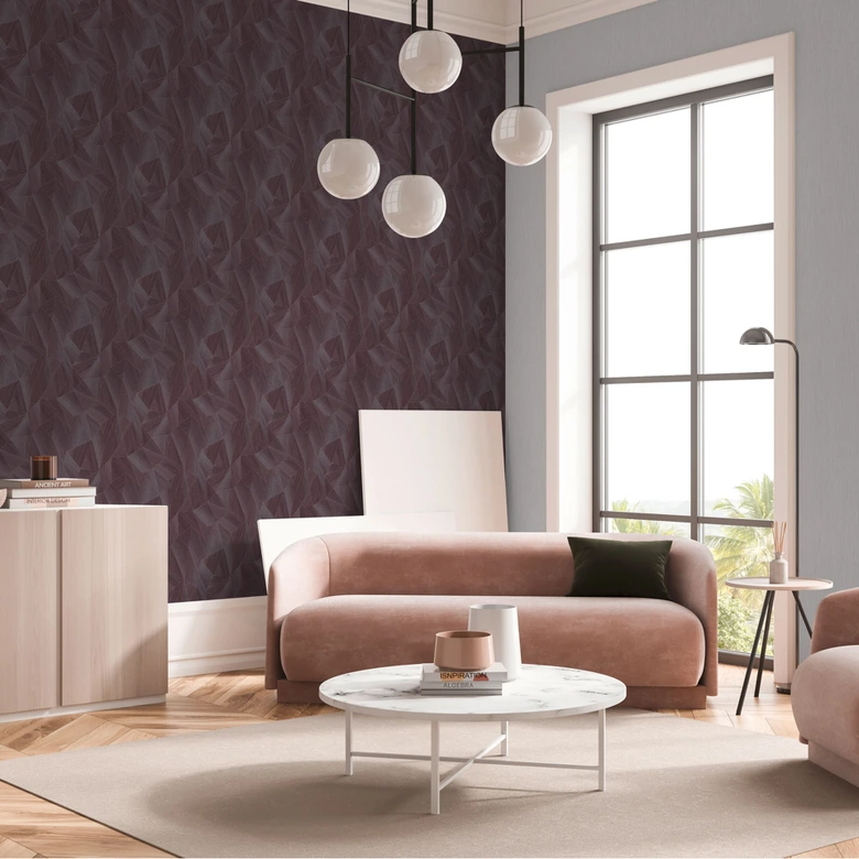 Geometric wallpaper in wood look violet - non-woven wallpaper with a modern texture 