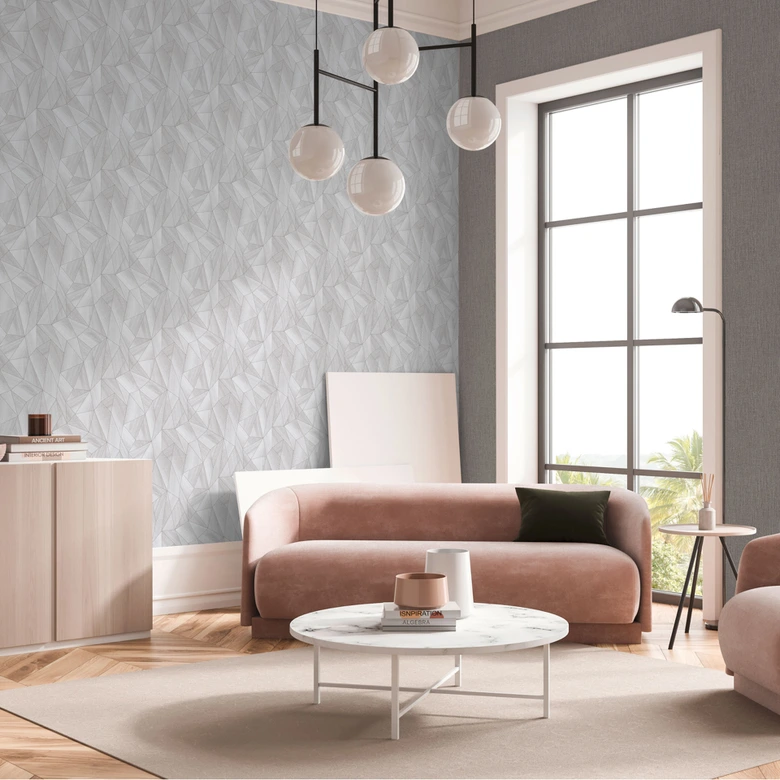 Geometric wallpaper wood look light gray silver - non-woven wallpaper with texture  