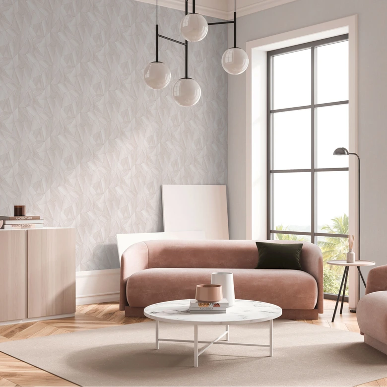 Geometric wallpaper wood look beige cream - non-woven wallpaper with texture 