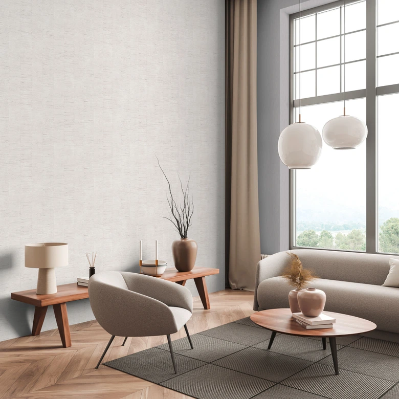 Textured wallpaper bast look cream beige - calm linen structure - non-woven wallpaper 