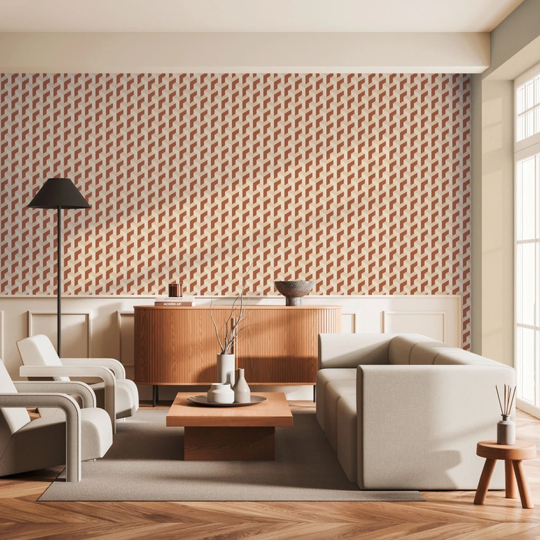 3D wallpaper cube pattern beige brown - geometric non-woven wallpaper modern 