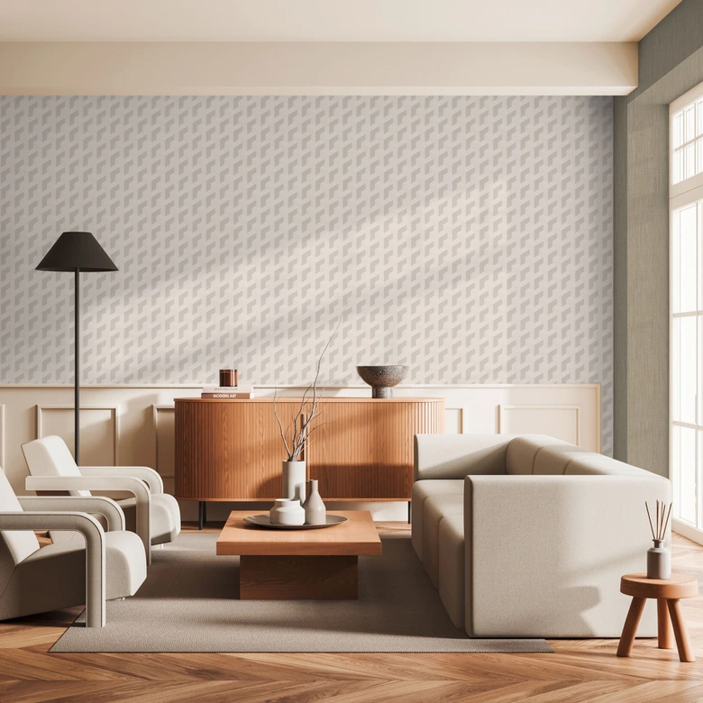 3D wallpaper cube pattern light gray white - geometric non-woven wallpaper modern 