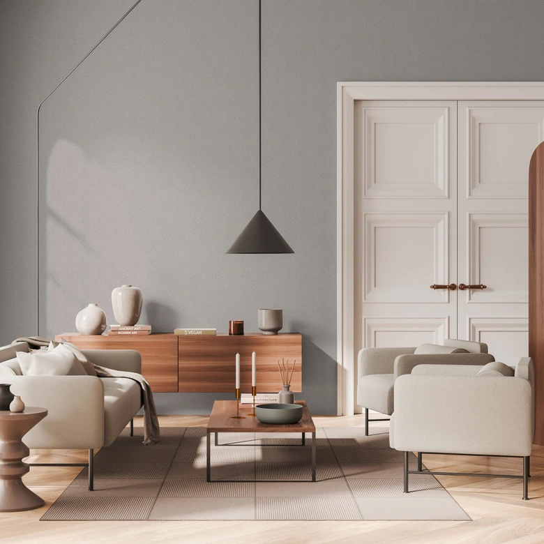 3D wallpaper wave pattern silver gray - modern non-woven wallpaper with a glossy texture 