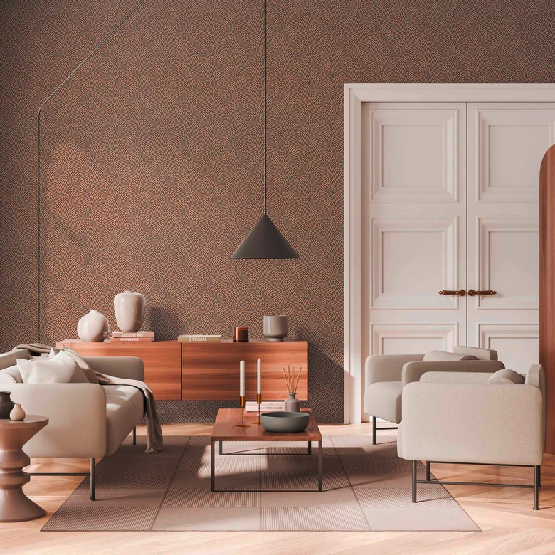 3D wallpaper with line pattern copper anthracite - non-woven wallpaper modern glossy 