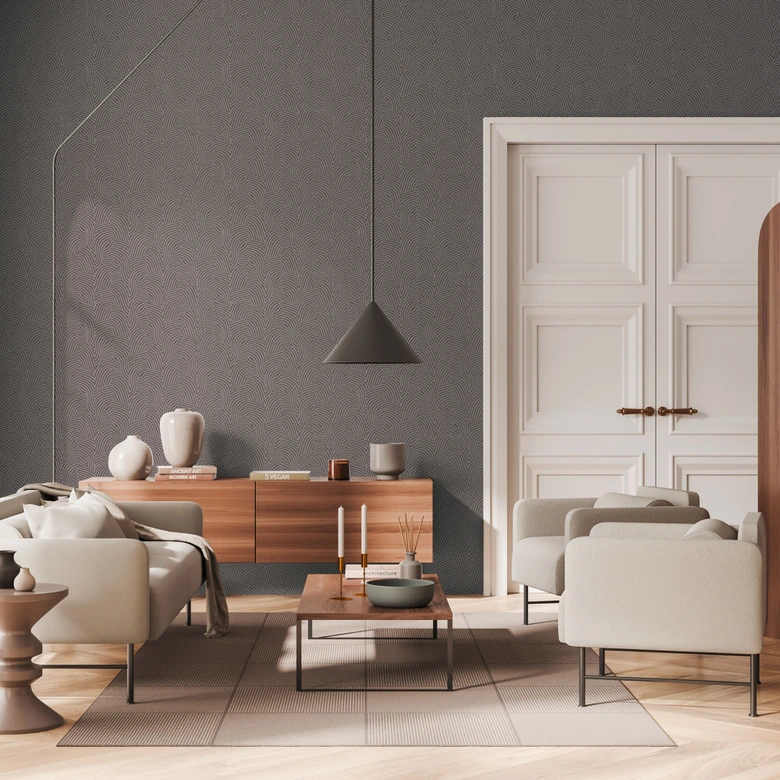 3D wallpaper with line pattern silver gray - non-woven wallpaper modern glossy 