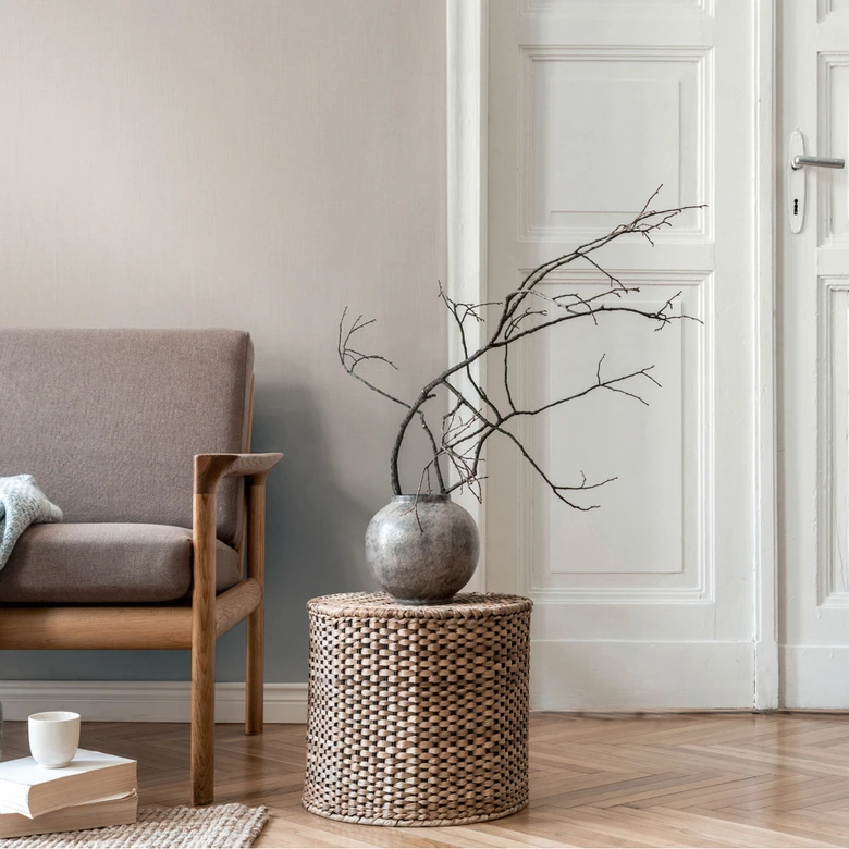 Unit wallpaper with linen texture beige - plain matt modern fabric wallpaper 