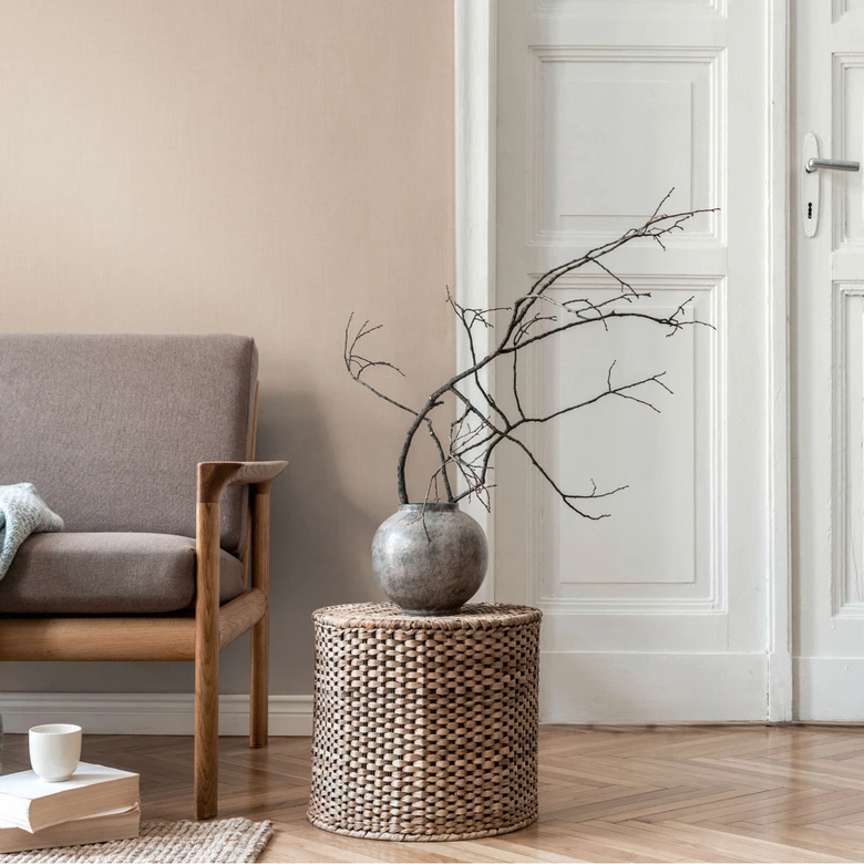 Single wallpaper linen look cream beige - non-woven wallpaper plain textured matt 