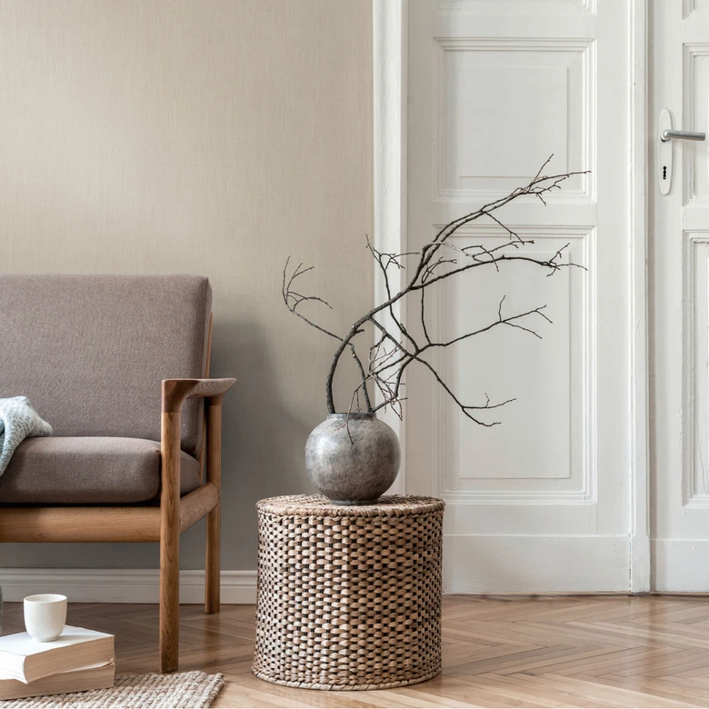 Linen look light grey beige - non-woven wallpaper plain textured matt 