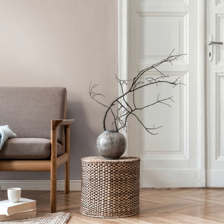 Linen textured wallpaper beige light grey - non-woven wallpaper vertical matt 