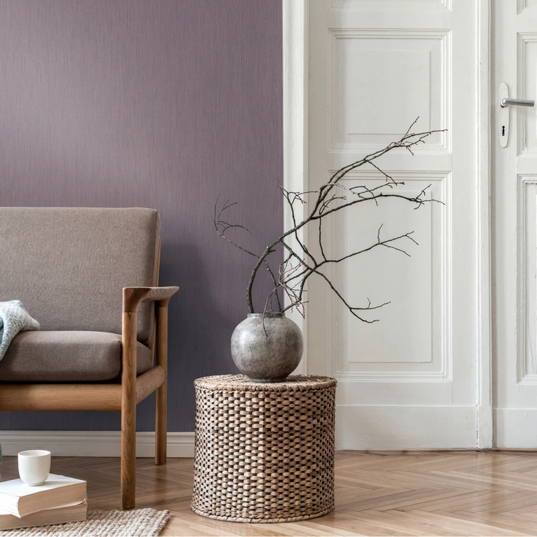 Linen textured wallpaper lilac purple - non-woven wallpaper with textile look matt 