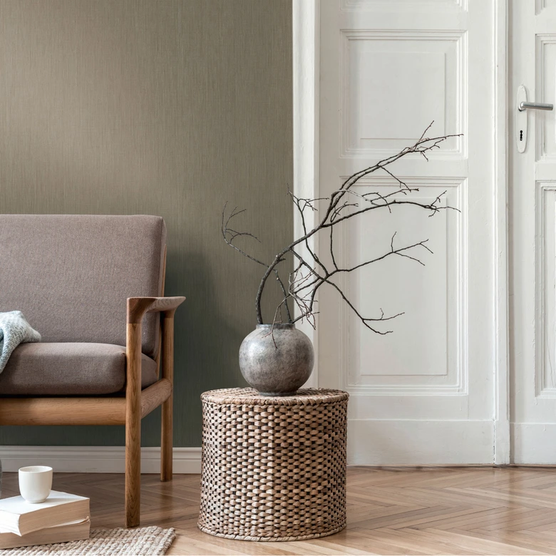 Linen texture mint green gray - non-woven wallpaper matt textured modern 