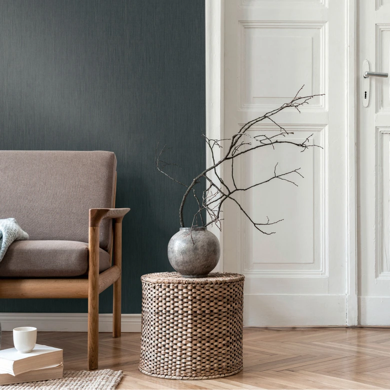 Linen textured wallpaper petrol green - textured wallpaper matt modern - non-woven wallpaper 