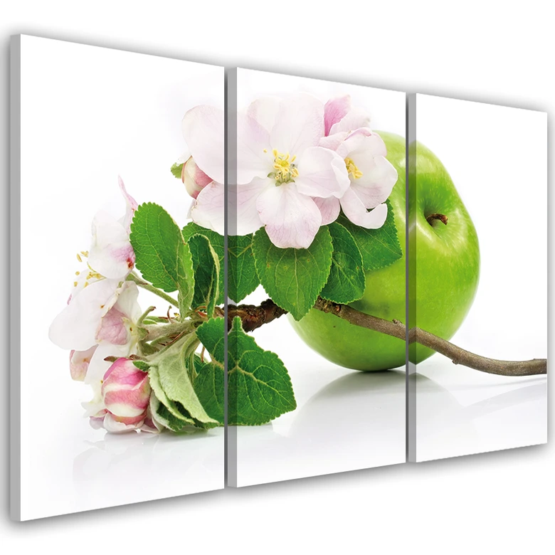 Leinwandbild 3-teilig, Äpfel Früchte Blüte 