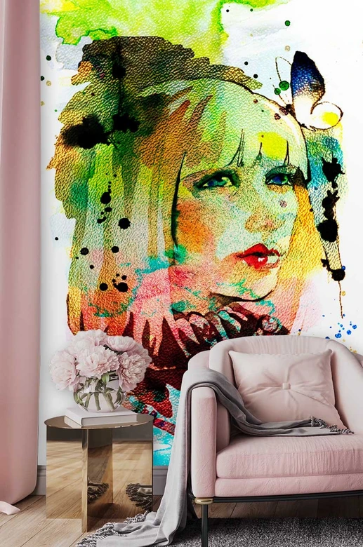 Fototapete, bunt Frau Porträt Aquarell 