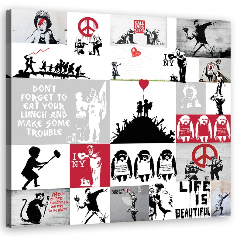Leinwandbild, Banksy Street Art Graffiti Collage 