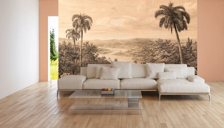 Fototapete Gemälde JungleVintage in beige creme - Vliestapete Designwalls 2 - 2,55 x 3,5 m 
