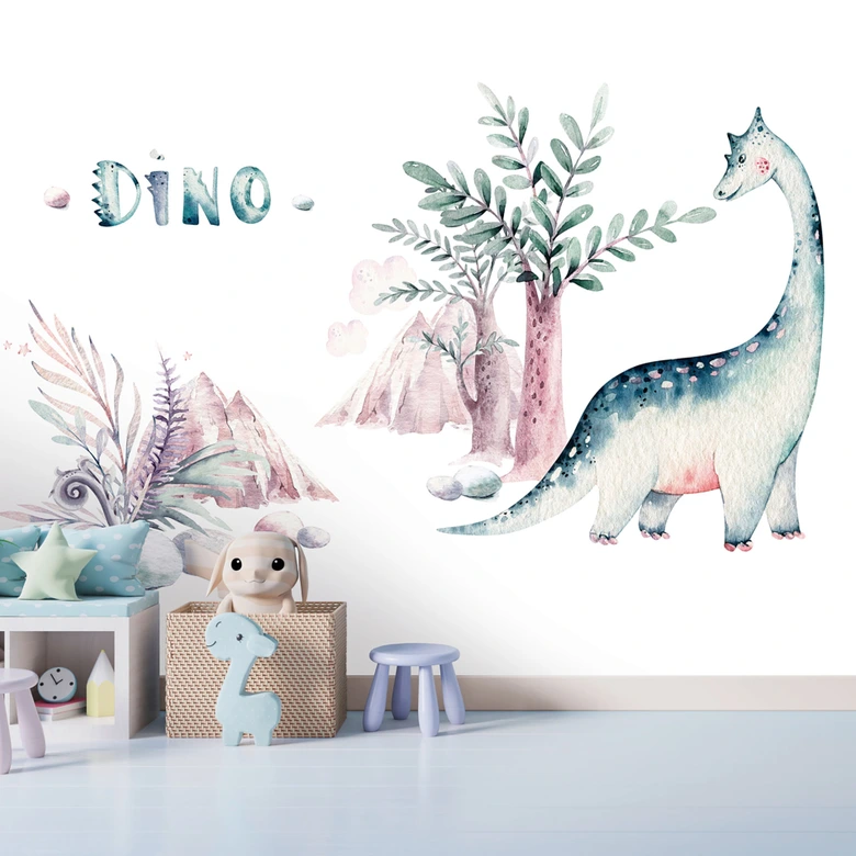 Fototapete Dino in weiß rosa - Vliestapete Designwalls 2 - 2,55 x 3,5 m 