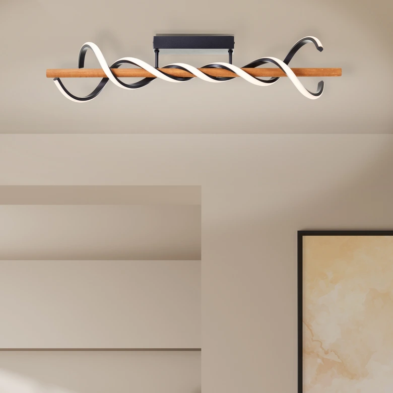 Deckenleuchte Alex, braun, 80 x 20,5 cm, Holz LED-Deckenleuchte, dimmbar 