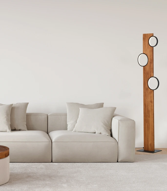 Stehleuchte Elena, braun, 140,4 x 31,2 cm, Holz LED-Stehleuchte, dimmbar 