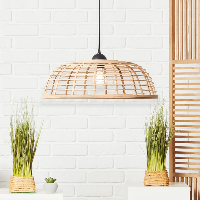 Pendelleuchte Elma, braun, 130 x 48 cm, Bambus Pendelleuchte 