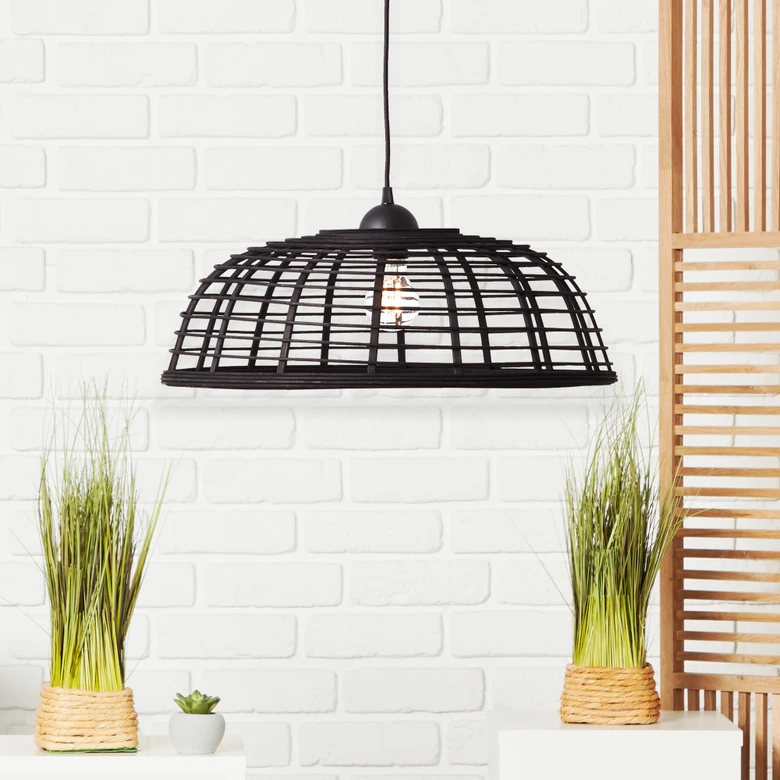 Pendelleuchte Elma, schwarz, 130 x 48 cm, Bambus Pendellampe 