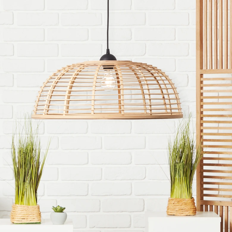 Pendelleuchte Elma, braun, 134,5 x 56 cm, Bambus Pendellampe 