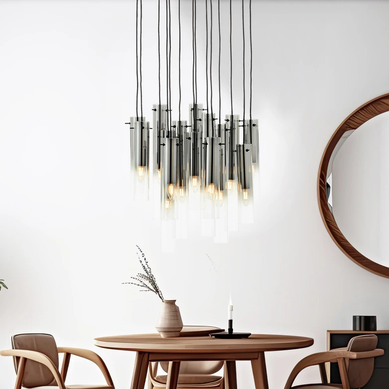 Pendelleuchte Hilla, grau, 199 x 52 cm, Metall Lampe 