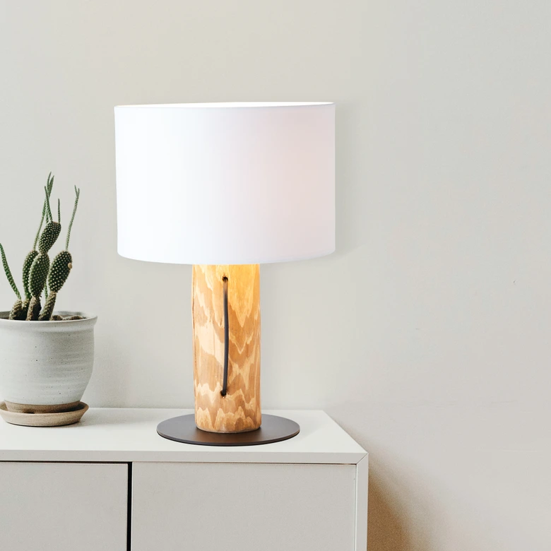 Tischleuchte Joshua, braun, ⌀ 30 cm, Textil Nachttischlampe, dimmbar 