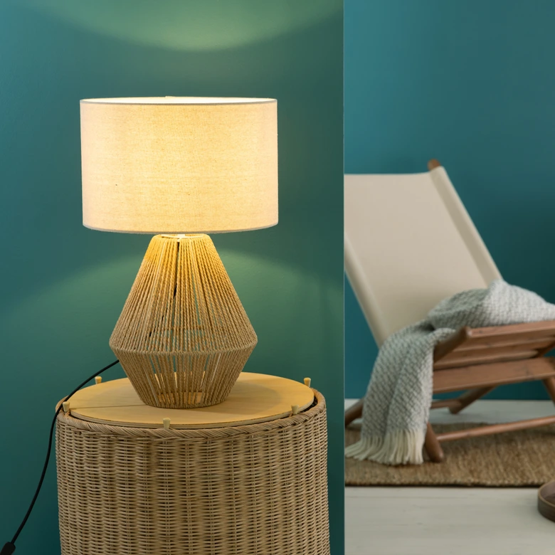 Tischleuchte Konrad, beige, 52 x 33 cm, Textil Nachttischlampe, dimmbar 