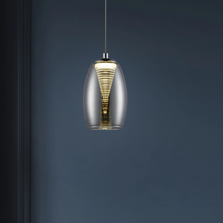 Pendelleuchte Linn, grau, 128 x 11,5 cm, Glas Pendellampe 