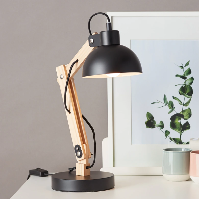Tischleuchte Lisa, schwarz, 41,5 x 16 cm, Holz Tischlampe 