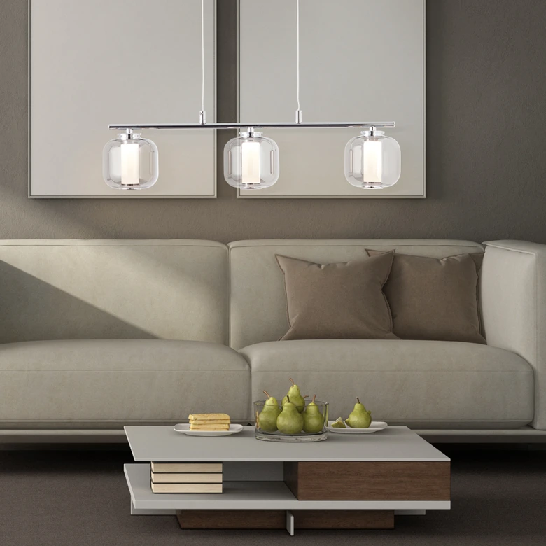 Pendelleuchte Martin, grau, 131 x 56,5 cm, Glas Pendellampe 