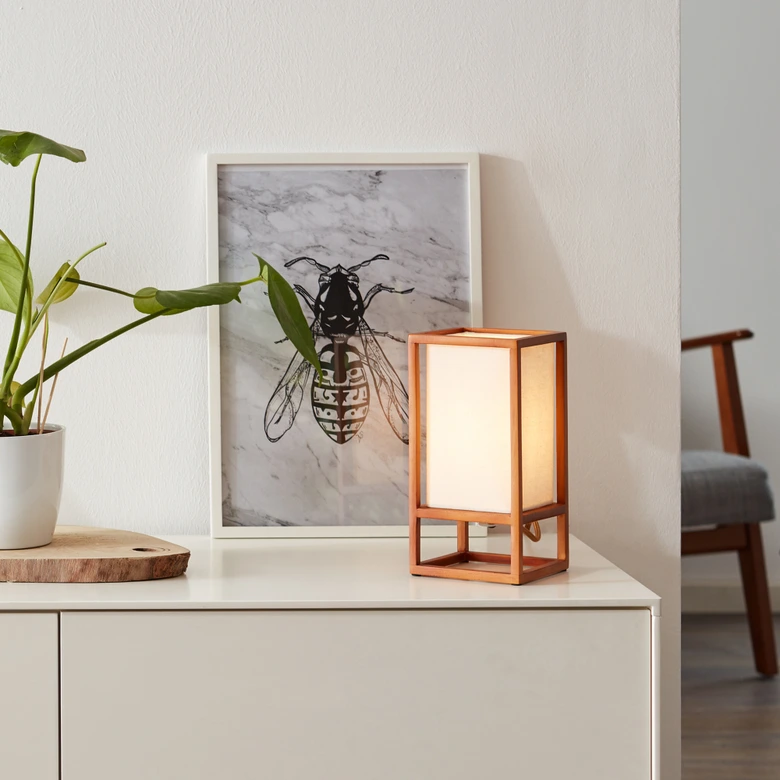 Tischleuchte Nala, braun, 53 x 20 cm, Textil Nachttischlampe, dimmbar 