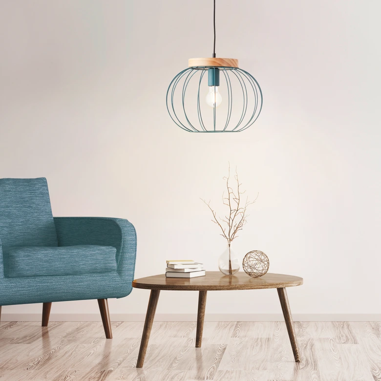 Pendelleuchte Oliver, blau, 130 x 35,5 cm, Holz Pendelleuchte 
