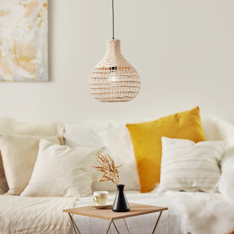 Pendelleuchte Olivia, braun, 120 x 32,5 cm, Rattan Pendelleuchte 