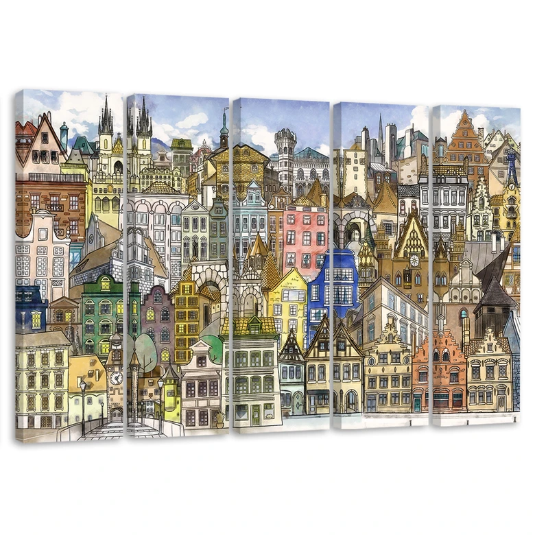 Leinwandbild 5 teilig, Fröhliche Stadt 