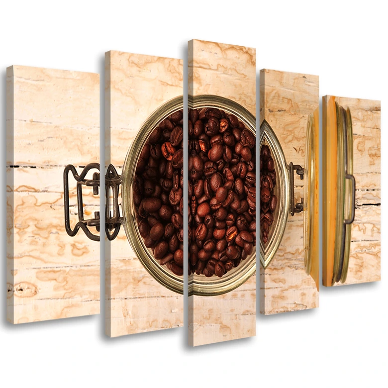 Wandbild 5-teilig, Kaffeebohne Holz 
