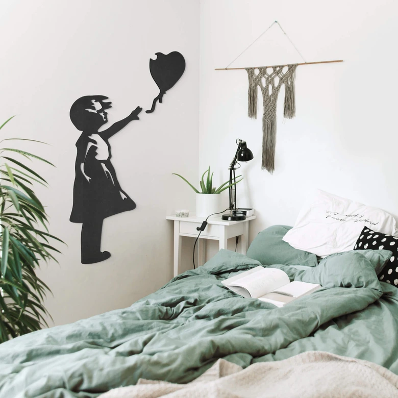 MDF - Väggdekorationer i trä - Banksy - Flickan med den röda ballongen (2 st.) 