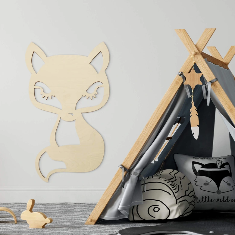 Väggdekorationer i trä poppel - djur räv sittande 