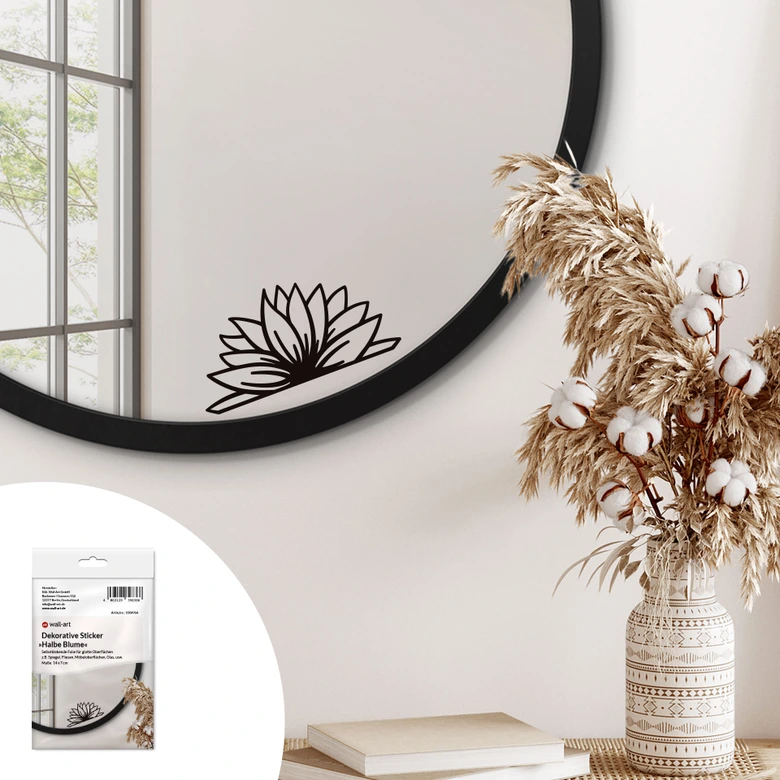Spiegelsticker, Dekorativer Sticker Halbe Blume  
