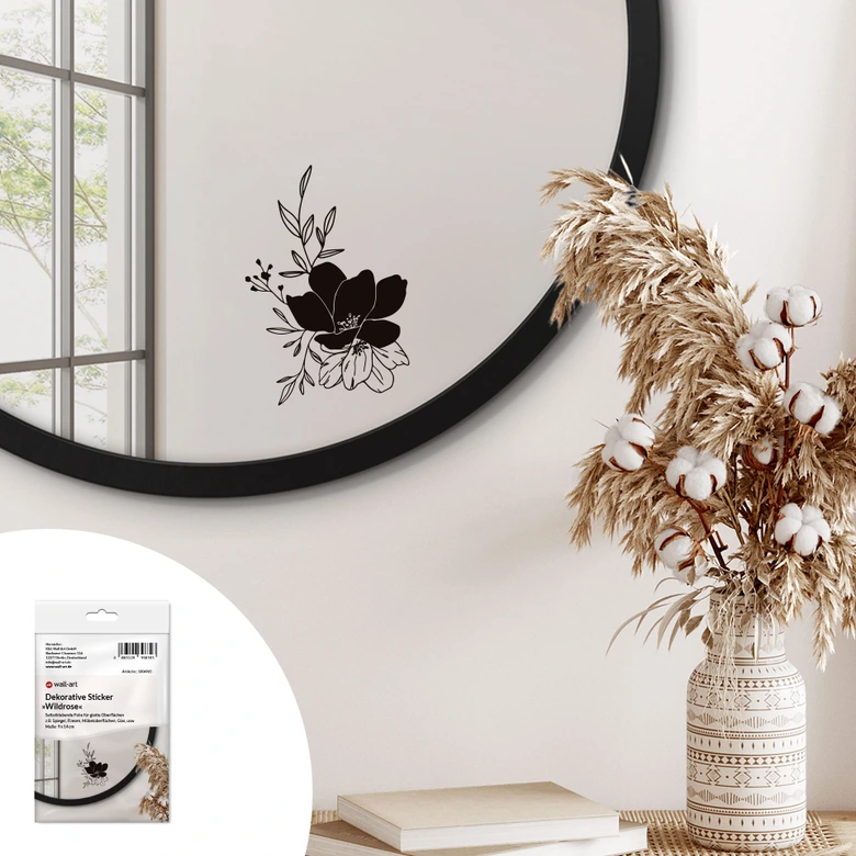 Spiegelsticker, Dekorativer Sticker Wildrose  