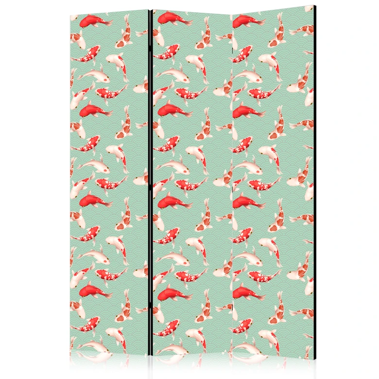 Paravent, Raumteiler freistehend, Trennwand - Fish and Japanese Pattern 