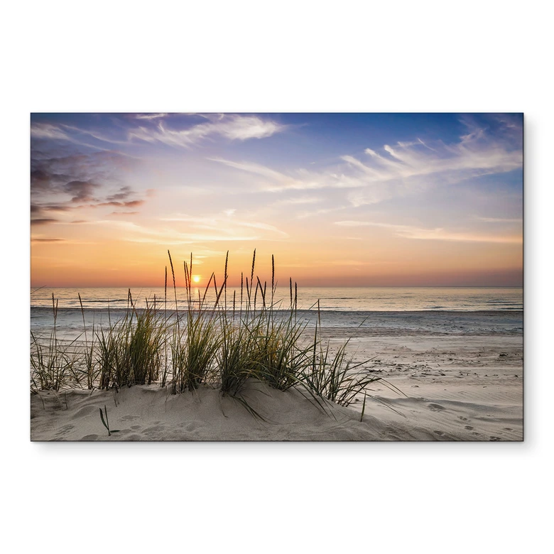 Wandbild Düne am Strand bei Sonnenuntergang - Alu-Dibond 