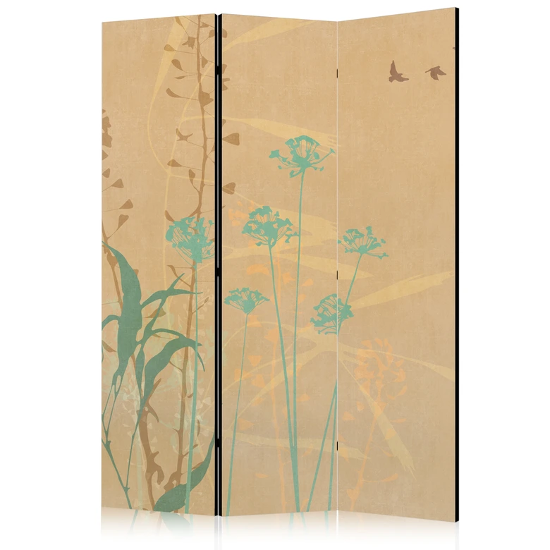 Paravent, Raumteiler freistehend, Trennwand - Tiny Bird - Colorful Grasses in Golden Shades of Sunset 