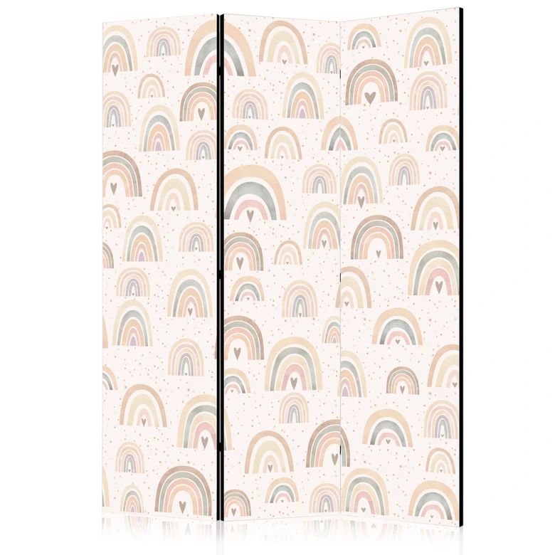 Paravent, Raumteiler freistehend, Trennwand - Spring - Pastel Rainbows on a Rainy Day with Hearts 