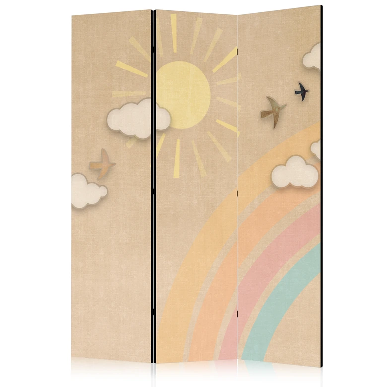 Paravent, Raumteiler freistehend, Trennwand - Holiday Sky - A Rainbow on a Sunny Day and Flying Birds 