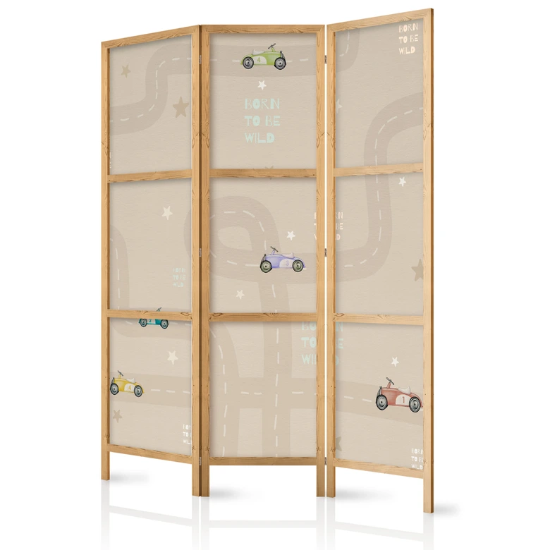 Japanischer Paravent, Raumteiler freistehend, Trennwand - Race on a beige background with stars 
